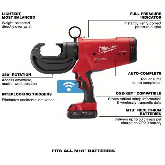 Milwaukee 2778 - 22 Cordless Crimping Tool Kit 18 V, Die Head, 750 kcmil Max Copper, For U Dies, C - Head Head - KVM Tools Inc.KV53RG07
