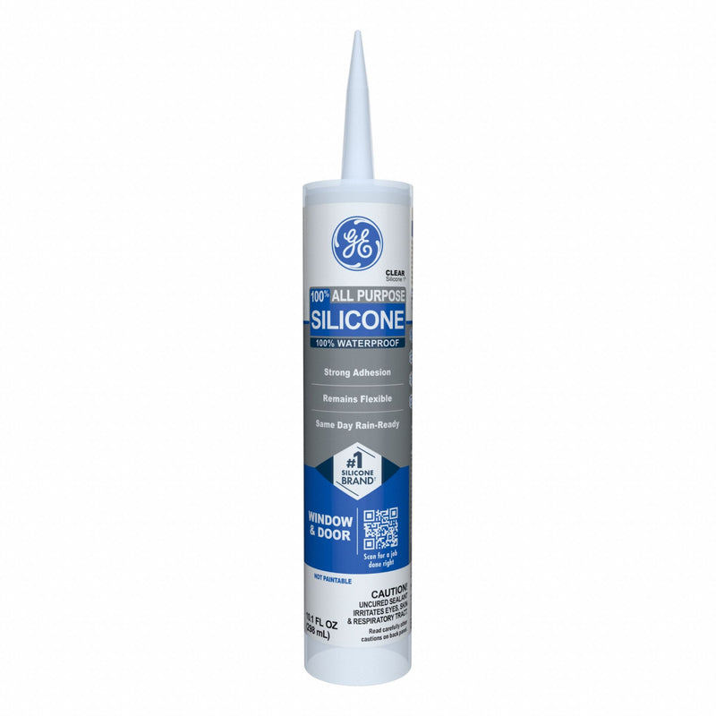GE 2795576 Silicone Sealant, All Purpose Silicone, Clear, 10 oz, Cartridge, 301% to 500% Elongation Range