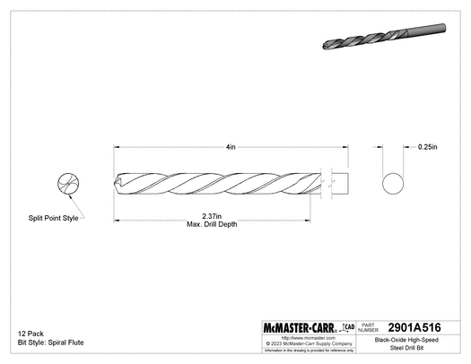 McMaster 2901A516 Black-Oxide High-Speed Steel Drill Bit 12 pack