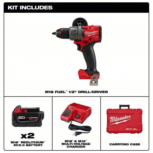 Milwaukee 2903 - 22 Drill 18V DC, Compact Premium, 1/2 in Chuck, 2,100 RPM Max., 1,400 in - lb Max Torque, LED - KVM Tools Inc.KV794JK5
