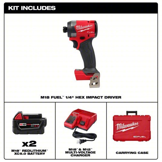 Milwaukee 2953 - 22 Impact Driver Kit 2,000 in - lb Max. Torque, 3,900 RPM Free Speed, 4,400 Impacts per Minute, 5.0 Ah - KVM Tools Inc.KV794JK9