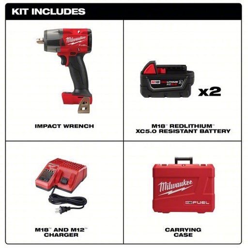 Milwaukee 2962P - 22R Impact Wrench Kit 1/2 in Drive Size, 550 ft - lb Fastening Torque, 650 ft - lb Breakaway Torque, 18 V - KVM Tools Inc.KV794JM3