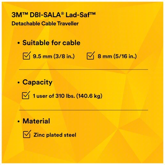 3M DBI - Sala 6160030 Cable Sleeve Trailing, Stainless Steel, Auto, 310 lb Capacity, 0.38 in Cable Dia - KVM Tools Inc.KV29EZ46
