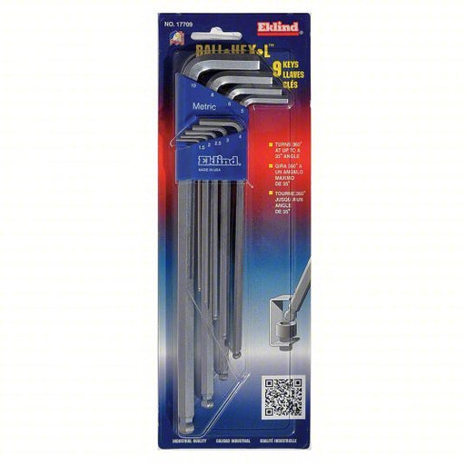 Eklind 17709 Hex Key Set Metric, Extra Long, 9 Pieces, Plastic Holder, Nickel Plated, 2 Tips - KVM Tools Inc.KV29RU72