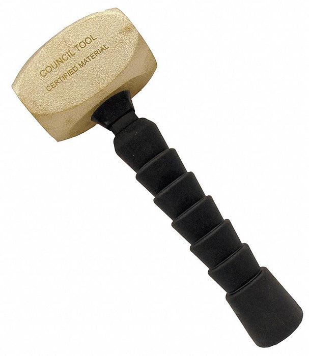 Council Tool NSBRZDF38FG Non-Sparking Engineering Hammer, Fiberglass Handle, 3 3/4 lb Head Wt, 2 in Dia, 10 in Overall Lg