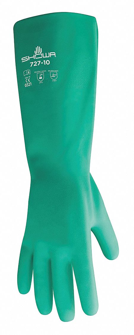 Showa 727-10 Chemical-Resistant Gloves, 727-10, SHOWA 727,  10 XL Glove Size, High Tactility, XL, Bisque, 1 PR PK12