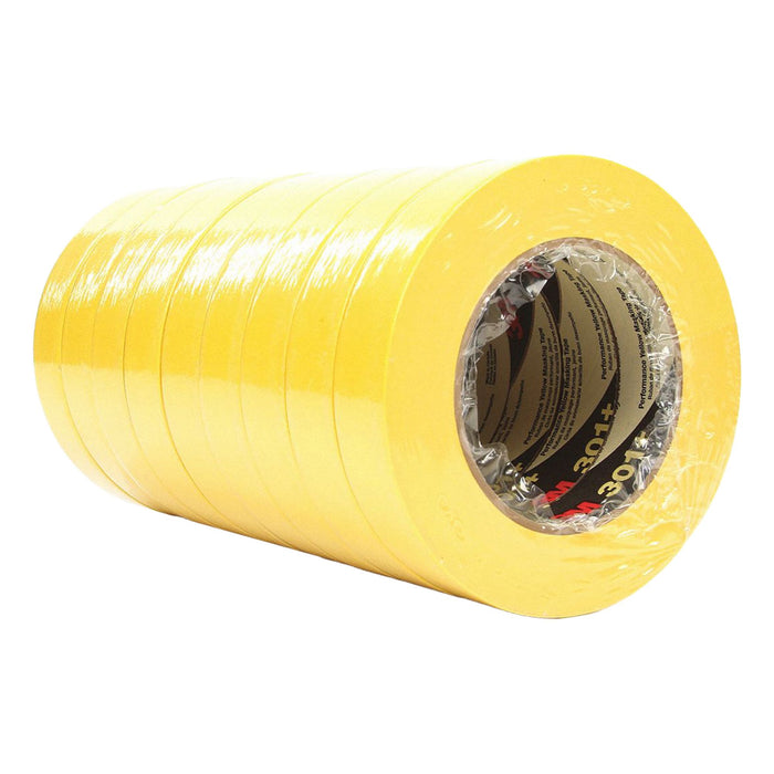 3M 301+ Painter's Tape, 15/16 in Wd, 60 yd Lg, 6.3 mil Thick, Yellow, Crepe Paper, Rubber, Indoor, 36 PK
