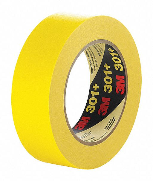 3M 301+ Painter's Tape, 1 7/8 in Wd, 60 yd Lg, 6.3 mil Thick, Yellow, Crepe Paper, Rubber, Indoor, 24 PK