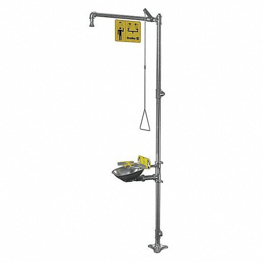 Bradley S19314BFSS Shower with Eyewash Floor Mnt, Uncovered, Stainless Steel Bowl, Stainless Steel Pipe - KVM Tools Inc.KV29XX01