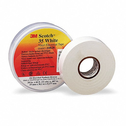3M 10828 Electrical Tape: 3/4 in Wd, 22 yd Lg, 7 mil Thick, Vinyl, Rubber, 600 V Volt Rating, 35 White - KVM Tools Inc.KV2A228