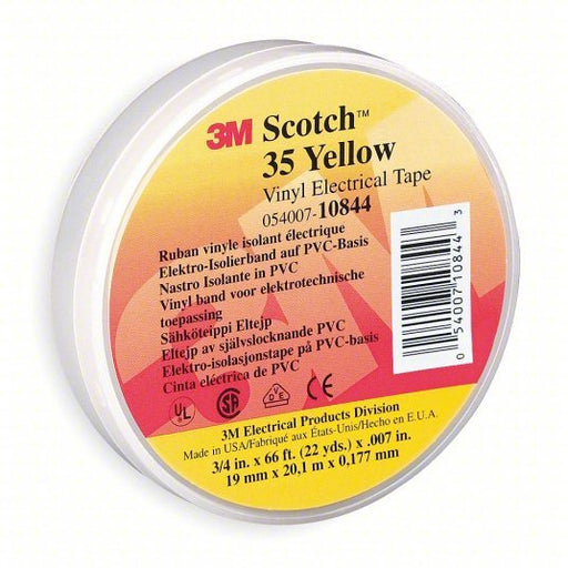 3M 10844 Vinyl Electrical Tape, 35, Scotch, 3/4 in W x 66 ft L, 7 mil thick, Yellow, 1 Pack - KVM Tools Inc.KV2A232