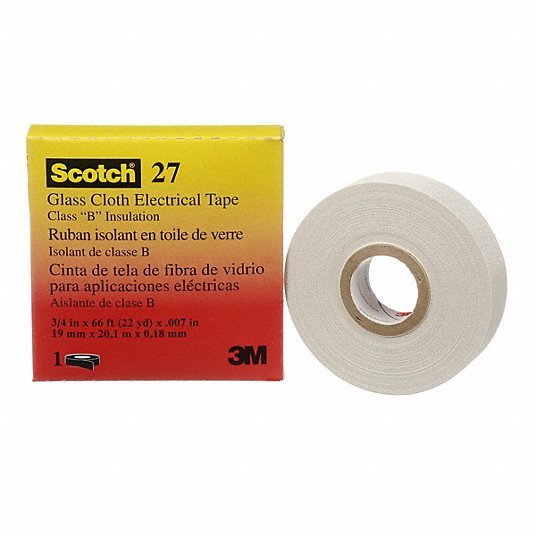 3M 27 - 3/4"X66' Electrical Tape 3/4 in Wd, 22 yd Lg, 7 mil Thick, Fiberglass Cloth, Rubber, 600 V Volt Rating - KVM Tools Inc.KV2A457