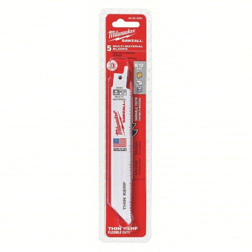 Milwaukee 48 - 00 - 5091 Reciprocating Saw Blade 8/12 Teeth per Inch, 6 in Blade Lg, 3/4 in Ht, 5 PK - KVM Tools Inc.KV2AC14