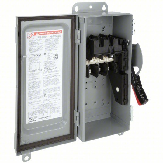 Square D HU361AWK Safety Switch Non - Fusible, 30 A, Three Phase, 600V AC, Galvanized Steel, Indoor/Outdoor - KVM Tools Inc.KV2CR39