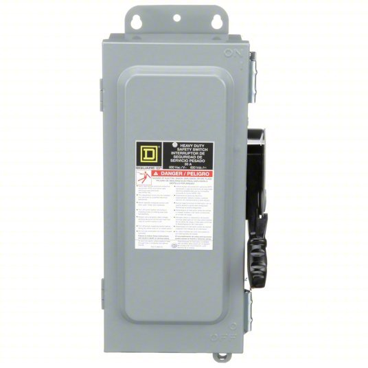 Square D HU361AWK Safety Switch Non - Fusible, 30 A, Three Phase, 600V AC, Galvanized Steel, Indoor/Outdoor - KVM Tools Inc.KV2CR39