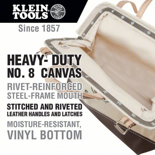 Klein 5102 - 12 Tool Bag Canvas, 1 Pockets, 12 in Overall Wd, 6 in Overall Dp, 10 in Overall Ht - KVM Tools Inc.KV2DFN4