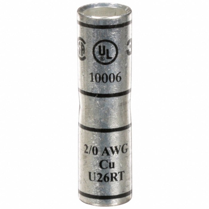 3M 10006 Open Barrel Splice, 2/0 AWG, Black Code, 2 in, Copper