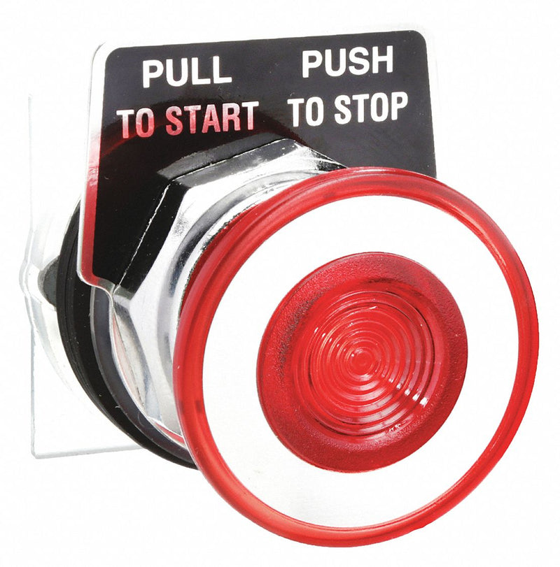 Schneider 9001KR9R Mushroom Head Push Button, Red, 30 mm Mounting Size, Metallic, Maintained