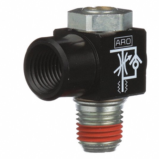 ARO 119307-250 Flow Control Valve Angle, 1/4 in Male NPT Inlet, 1/4 in Female NPT Outlet, 15 psi to 150 psi