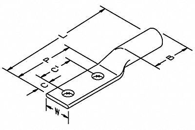 3M 31137 Compression Lugs, For 2/0 AWG, Stranded Wire, 1/2 in Stud Size, Long, Copper Barrel