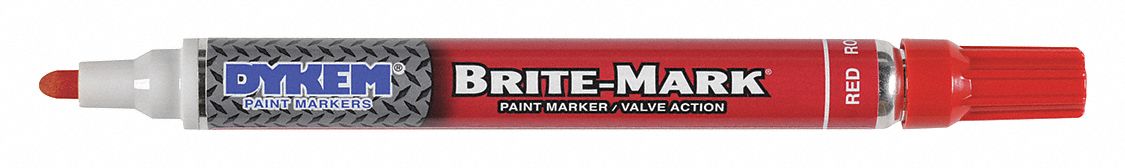 Dykem 84006 Brite-Mark Liquid Paint Marker, Red, Fiber Nib, Bullet Tip, Aluminum Body