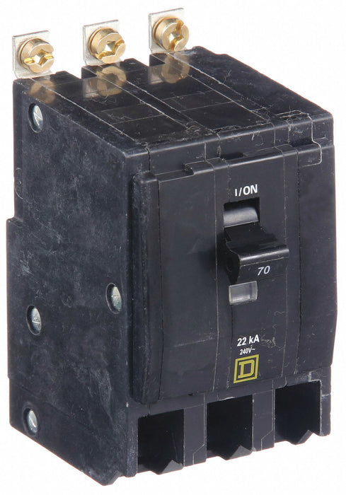 Square D QOB370VH Miniature Circuit Breaker, 70 A, 120/240V AC, Three Phase, 22kA at 120/240V AC, 3 Poles