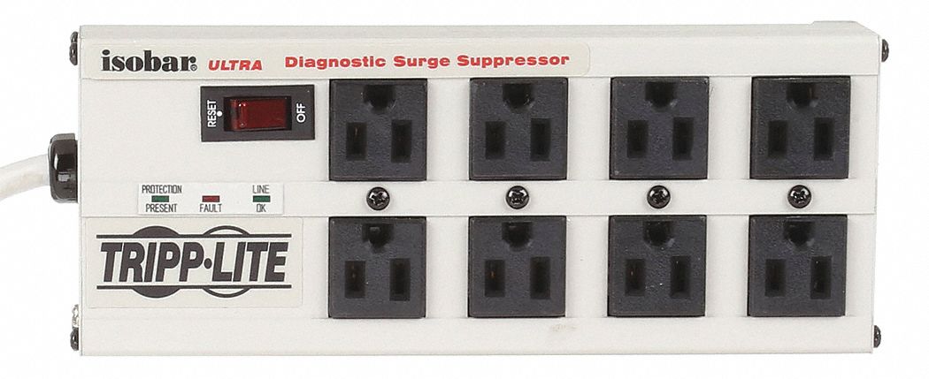 Tripp Lite ISOBAR825ULTRA Outlet Strip, 8 Outlets, 25 ft Cord Lg, 3, 840 J Rated Energy, 12 A Current, UL 1449, Gray