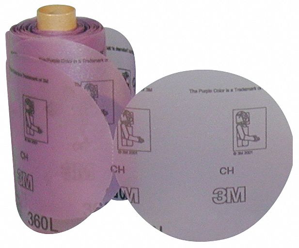 3M 360L PSA Sanding Disc Roll, 5", NH, Aluminum Oxide, P320 Grit, 3 mil Wt Film, 125 /PK