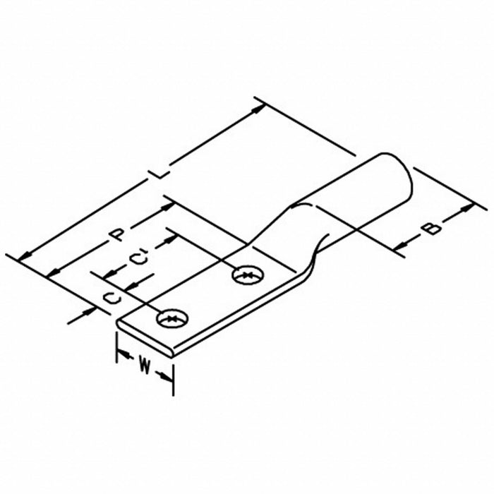 3M 31141 Compression Lugs, For 3/0 AWG, Stranded Wire, 1/2 in Stud Size, Long, Copper Barrel