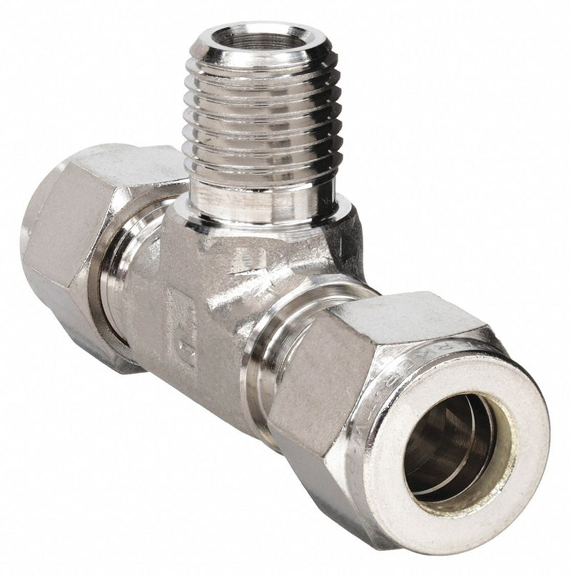 Parker 6MBT4N-316 Compression Tee Fitting, 3/8 in OD x 3/8 in OD x 1/4 in Pipe Fitting Size, Stainless Steel