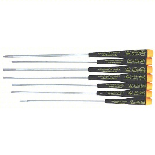 Wiha 27393 ESD Safe Precision Screwdriver Set 7 Pieces, Phillips/Slotted Tip, Ergonomic Grip - KVM Tools Inc.KV2MPL3