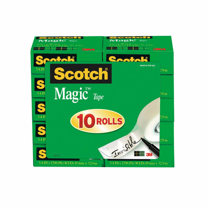 3M Scotch 810P10K Magic Office Tape, 3/4 in x 83 ft, Transparent, Matte, 10 PK