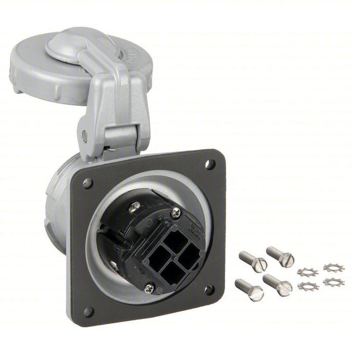 Hubbell VR341 Pin and Sleeve Receptacle 30 A, 600V AC/250V DC, Style 1 Grounding, Gray, Receptacle Only, Grounded - KVM Tools Inc.KV2NVP2