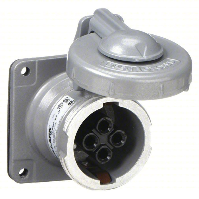 Hubbell VR341 Pin and Sleeve Receptacle 30 A, 600V AC/250V DC, Style 1 Grounding, Gray, Receptacle Only, Grounded - KVM Tools Inc.KV2NVP2