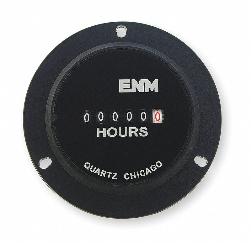 ENM T50B4 Hour Meter, 24V AC, 6-Digit, 99,999.9 hr Range, 2.8 in Round Bezel, 3-Hole Panel Mount, NEMA 12/4X, ABS