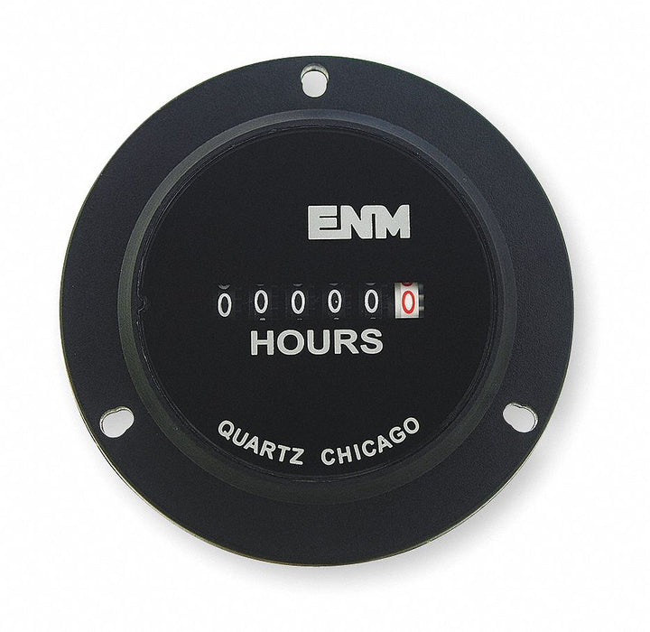 ENM T50B4 Hour Meter, 24V AC, 6-Digit, 99,999.9 hr Range, 2.8 in Round Bezel, 3-Hole Panel Mount, NEMA 12/4X, ABS