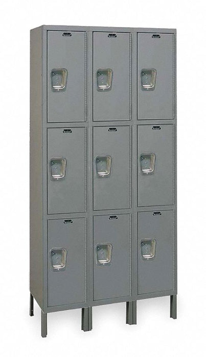 Hallowell UY3258-3A-HG Wardrobe Locker, 36 x 15 x 78 in, Solid, 3 Tiers, 3 Wide, Padlock Hasp, Steel, Dark Gray