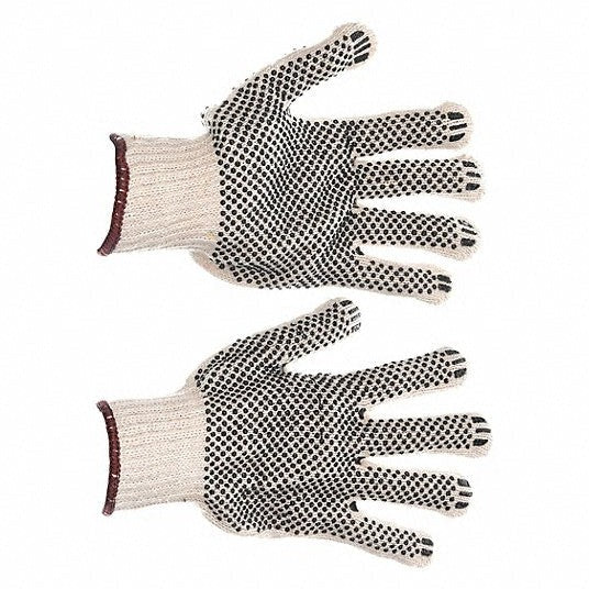 KVM Tools KV5JK50 PVC Dotted Knit Gloves, Task & Chore, Cotton, Beige/Black, Large, 12PK