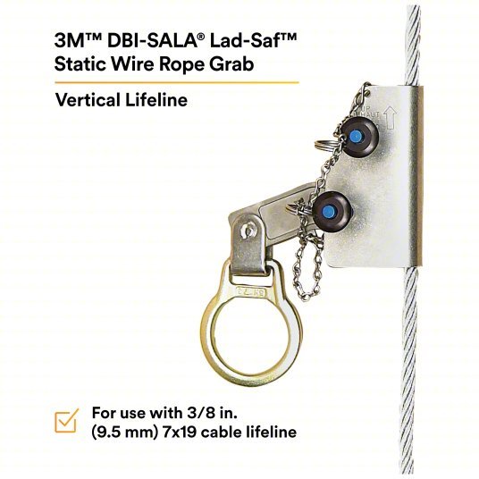 3M DBI - SALA 5000338 Rope Grab 310 lb Capacity, Stainless Steel, D - Ring, 3 ft Lanyard Lg, Silver, Manual - KVM Tools Inc.KV2UZY3