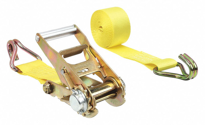 Approved Vendor 2VKP8 Tie Down Strap, Ratchet, Wire-Hook, Gen Purpose, 2 in Wd, 1,666 lb WLL, Yellow, 15 ft Lg