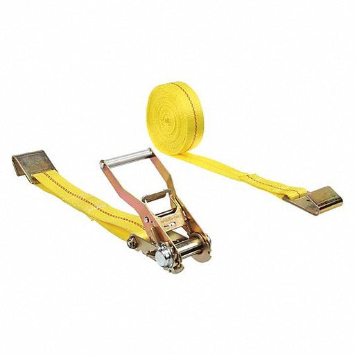 KVM Tools KV2VKP9 Tie Down Strap Ratchet, Flat - Hook, Gen Purpose, 2 in Wd, 3,333 lb WLL, Yellow, 30 ft Lg - KVM Tools Inc.KV2VKP9