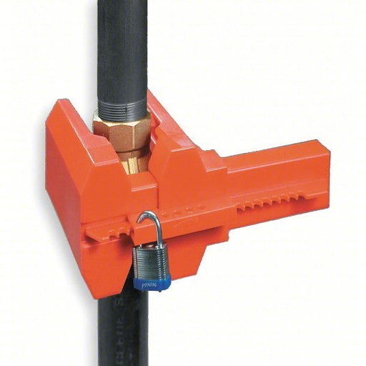 Brady BS07A - RD Ball Valve Lockout Clamp On, For Quarter Turn Handle Handle Type, 2 1/2 in For Max Pipe Size - KVM Tools Inc.KV2VU39