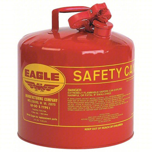 Eagle UI50S Type I Safety Can For Use With Flammables, 5 gal Capacity, Powder Coated Steel, Red - KVM Tools Inc.KV2W313
