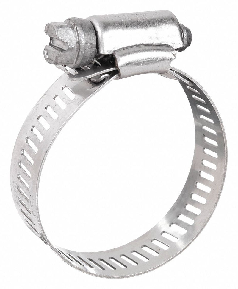 Approved Vendor 6824 Worm Gear Hose Clamp, 201 Stainless Steel, Perforated Band, 1 in – 2 in Clamping Dia, 10 PK