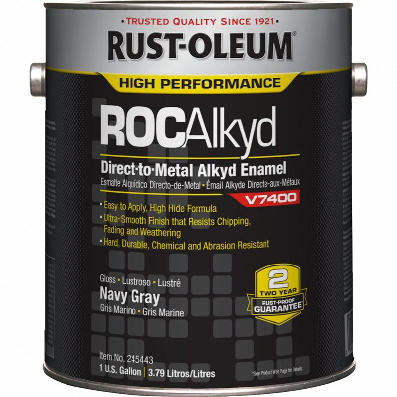 Rust-Oleum 245443 High Performance V7400 Interior/Exterior Paint, Navy Gray, High-Gloss Oil-Based Modified Alkyd Enamel, 1 gal, for Metal/Wood, MPI Certified