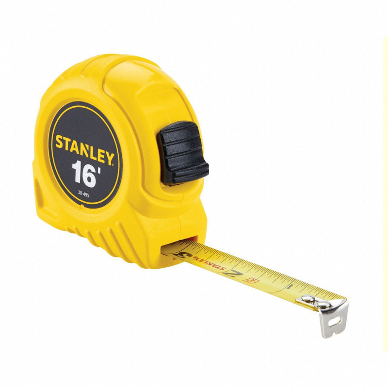 Stanley 30-495 16 ft Tape Measure, 3/4 in Blade, Stud Markings, True-Zero Hook, ABS Plastic Case, Yellow