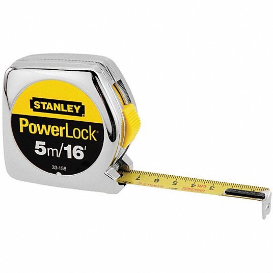 Stanley 33 - 158 Tape Measure Inch/Metric, Nonmagnetic Single Hook Tip, Chromed Plastic, 16 ft / 5 m, Silver - KVM Tools Inc.KV5C572