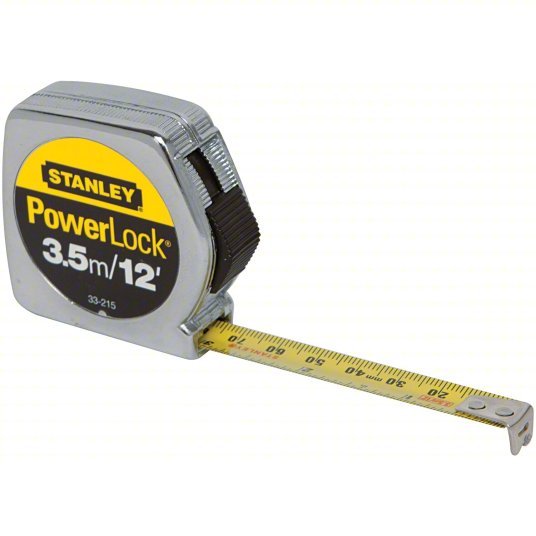 Stanley 33 - 215 Tape Measure Inch/Metric, Nonmagnetic Single Hook Tip, Metal, 12 ft / 3.5 m, Narrow Blade - KVM Tools Inc.KV5C571