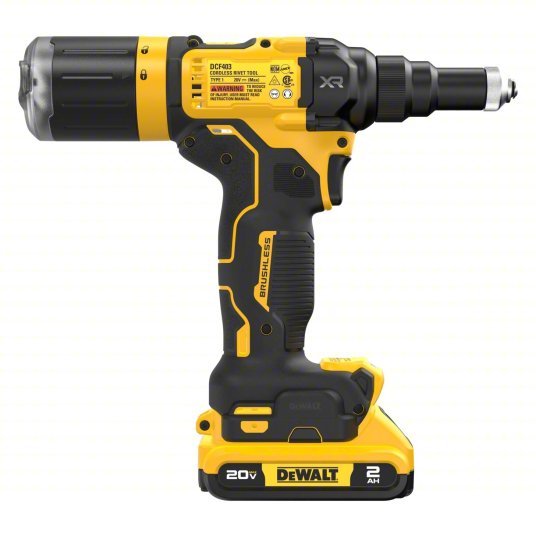 DeWalt DCF403D1 Cordless Rivet 49/50 in Stroke Lg, 2,100 lb Pulling Force, 3/16 in Blind Rivet Dia. Steel, 2.0 Ah - KVM Tools Inc.KV810XE2