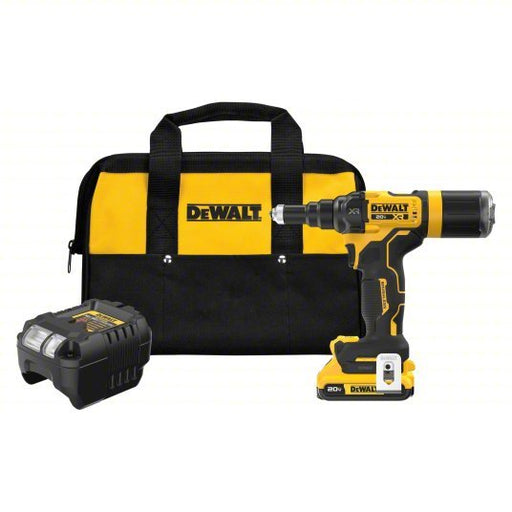 DeWalt DCF403D1 Cordless Rivet 49/50 in Stroke Lg, 2,100 lb Pulling Force, 3/16 in Blind Rivet Dia. Steel, 2.0 Ah - KVM Tools Inc.KV810XE2